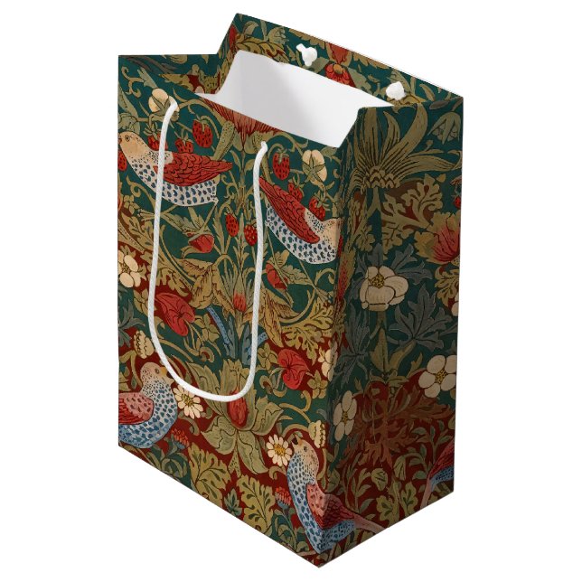 Morris - Strawberry Thief  #2 Floral Pattern  Medium Gift Bag (Front Angled)