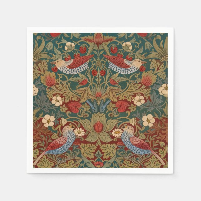 Morris - Strawberry Thief  #2 Floral Pattern  Napkin (Front)