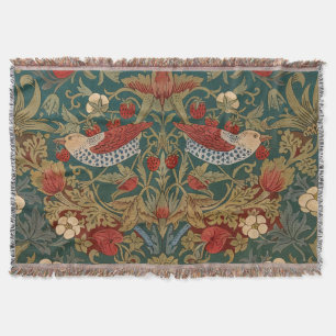 Morris - Strawberry Thief #2 Floral Pattern Throw Blanket