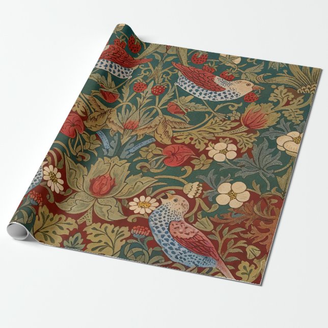 Morris - Strawberry Thief  #2 Floral Pattern  Wrapping Paper (Unrolled)