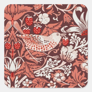 Morris Strawberry Thief Close-up Vintage Red Square Sticker