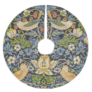 Morris Strawberry Thief Navy Blue Vintage Fine Art Brushed Polyester Tree Skirt