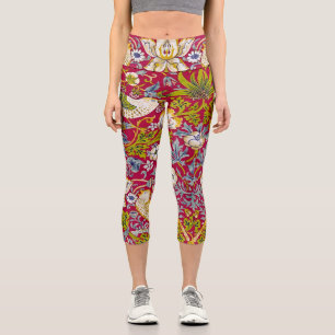 Morris Strawberry Thief Raspberry Red Lime Floral Capri Leggings
