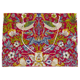 Morris Strawberry Thief Raspberry Red Lime Floral Large Gift Bag