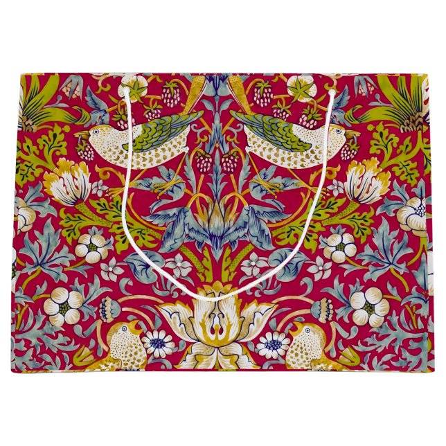 Morris Strawberry Thief Raspberry Red Lime Floral Large Gift Bag (Front)