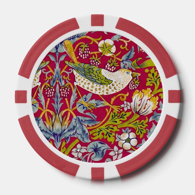 Morris Strawberry Thief Raspberry Red Lime Floral Poker Chips (Front)