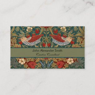 Morris Strawberry Thief Teal Green Red Floral Art Business Card