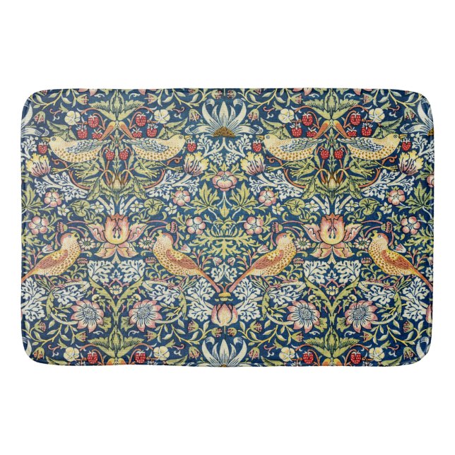 Morris Strawberry Thief Yellow Ivory Slate Blue Bath Mat (Front)