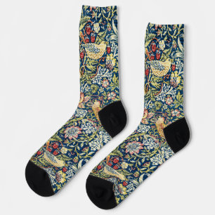 Morris Strawberry Thief Yellow Ivory Slate Blue Socks
