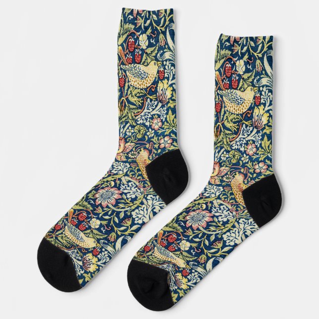 Morris Strawberry Thief Yellow Ivory Slate Blue Socks (Left)