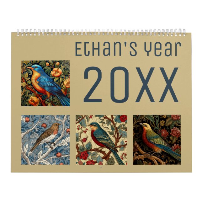 Morris style birds new year 2025 calendar (Cover)