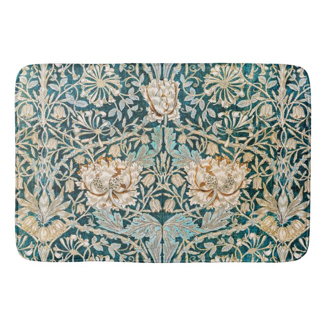 Morris Teal Blue Honeysuckle Floral Wallpaper Bath Mat (Front)