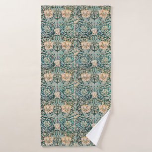 Morris Teal Blue Honeysuckle Floral Wallpaper Bath Towel Set