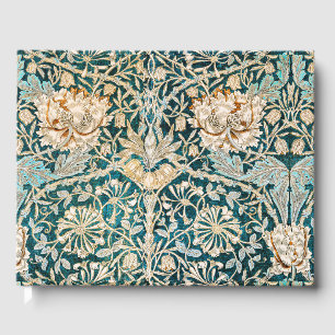 Morris Teal Blue Honeysuckle Floral Wallpaper Guest Book