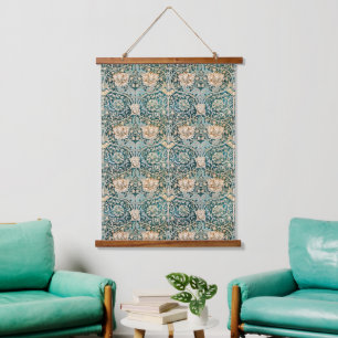 Morris Teal Blue Honeysuckle Floral Wallpaper Hanging Tapestry