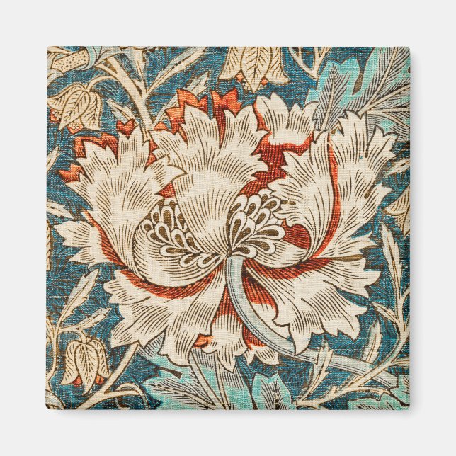Morris Teal Blue Honeysuckle Floral Wallpaper Magnet (Front)