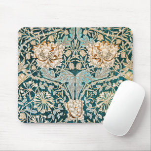 Morris Teal Blue Honeysuckle Floral Wallpaper Mouse Pad