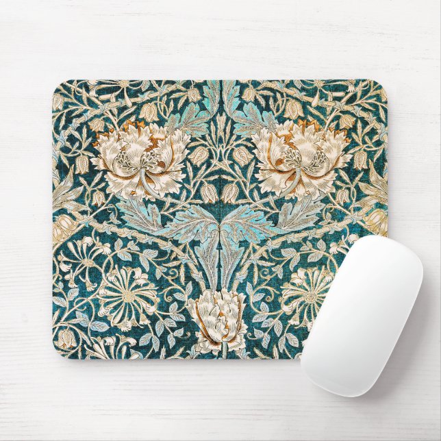 Morris Teal Blue Honeysuckle Floral Wallpaper Mouse Pad (With Mouse)