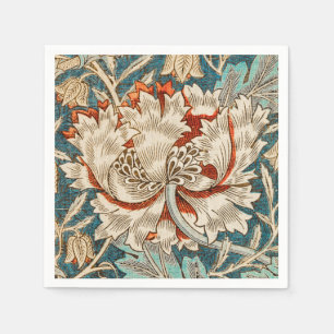 Morris Teal Blue Honeysuckle Floral Wallpaper Napkin