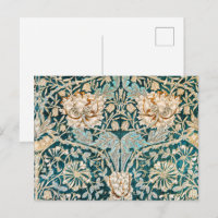 Morris Teal Blue Honeysuckle Floral Wallpaper