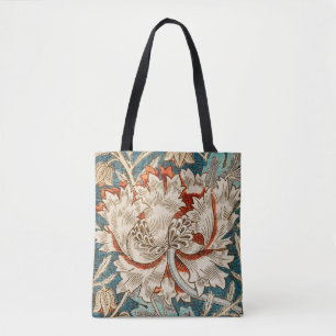 Morris Teal Blue Honeysuckle Floral Wallpaper Tote Bag