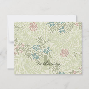 Morris Teal Blue & Pink Larkspur Pattern Note Card