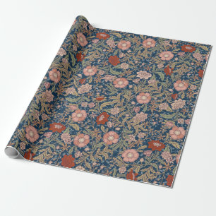 Morris trailing heritage florals and leaves - navy wrapping paper