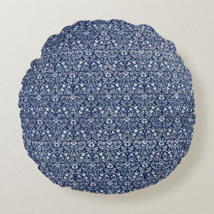Morris Vintage 1882 Blue Background Flower Pattern Round Cushion