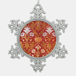 Morris - Vintage 1893 Rose & Lily Flower Pattern Snowflake Pewter Christmas Ornament