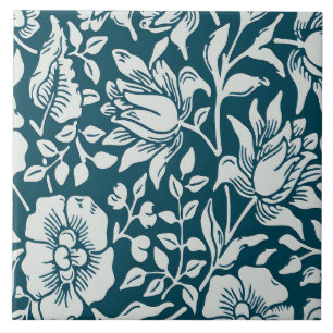 Morris Vintage Blue & White Floral Pattern Tile