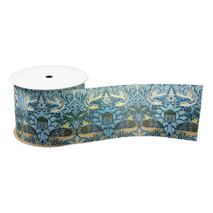 Morris - Vintage Peacock & Dragon Flower Pattern Satin Ribbon