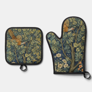 Morris Vintage Pheasant squirrel & Flower Pattern Oven Mitt & Pot Holder Set