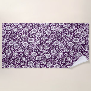 Morris Vintage Purple & White Floral Pattern Beach Towel