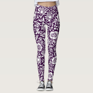 Morris Vintage Purple & White Floral Pattern Leggings