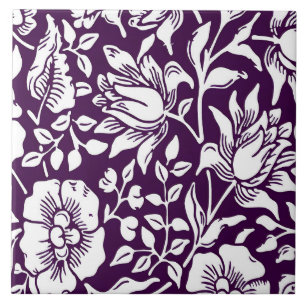 Morris Vintage Purple & White Floral Pattern Tile