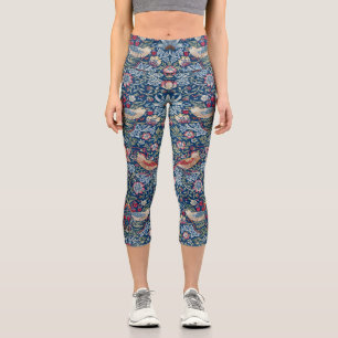 Morris - Vintage Strawberry Thief Floral Pattern Capri Leggings