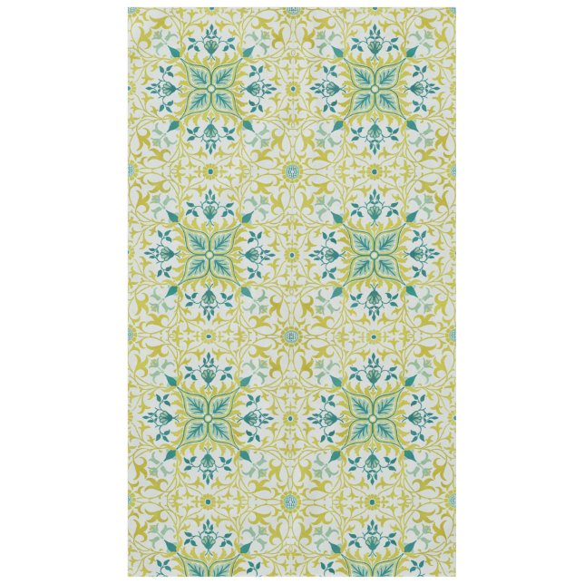 Morris Yellow Turquoise Vine & Flower Pattern Tablecloth (Front)