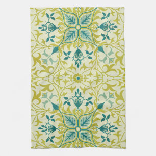 Morris Yellow Turquoise Vine & Flower Pattern Tea Towel