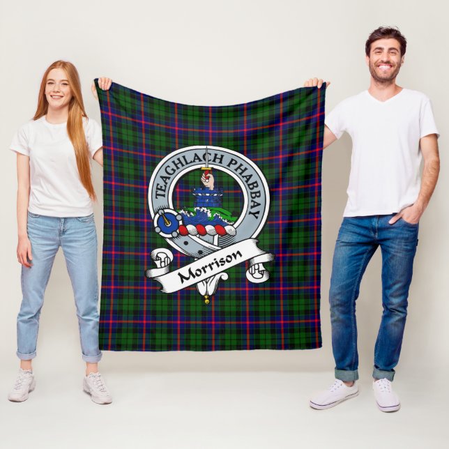 Morrison Clan Badge Tartan Plaid Fleece Blanket (In Situ)