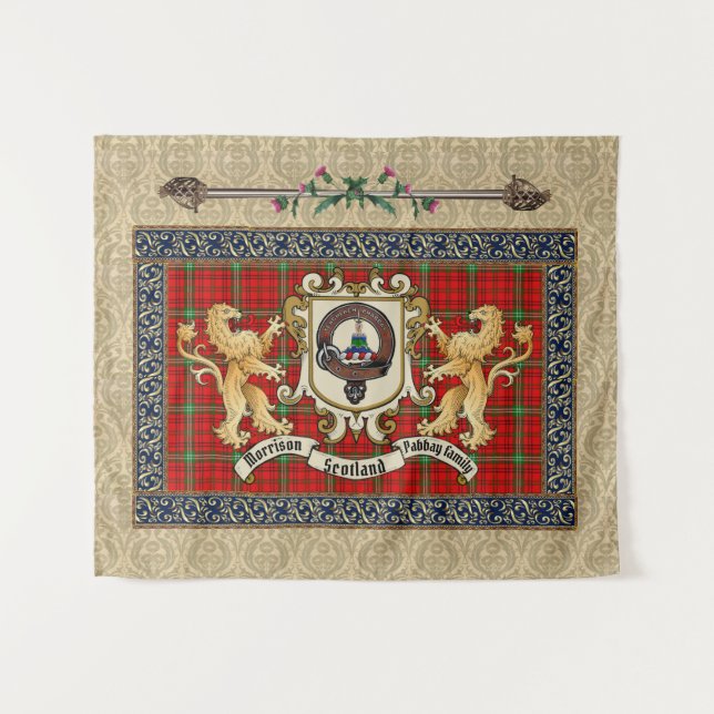 Morrison Clan Badge & Tartan w/Lions   Tapestry (Front (Horizontal))