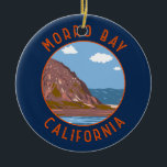Morro Bay California Retro Distressed Circle Ceramic Tree Decoration<br><div class="desc">Morro Rock in a vector art style. It's known for Morro Rock,  an ancient volcanic mound at the end of Morro Rock Beach.</div>