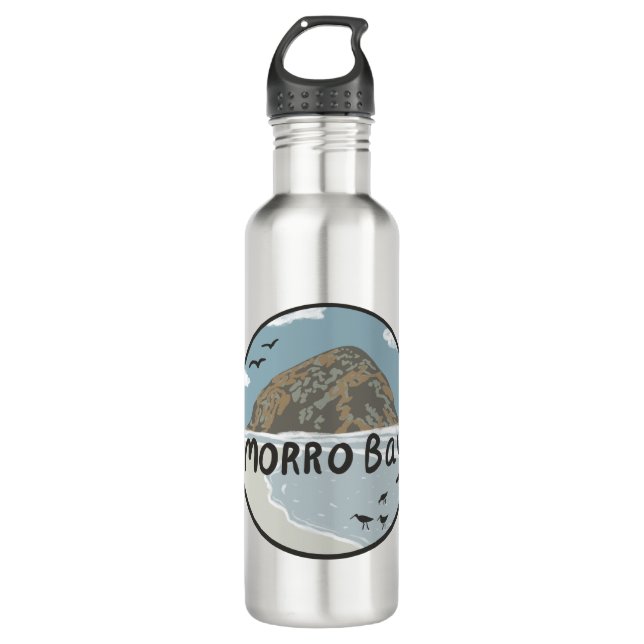 Morro Bay Central California Illustration Beach  710 Ml Water Bottle (Front)