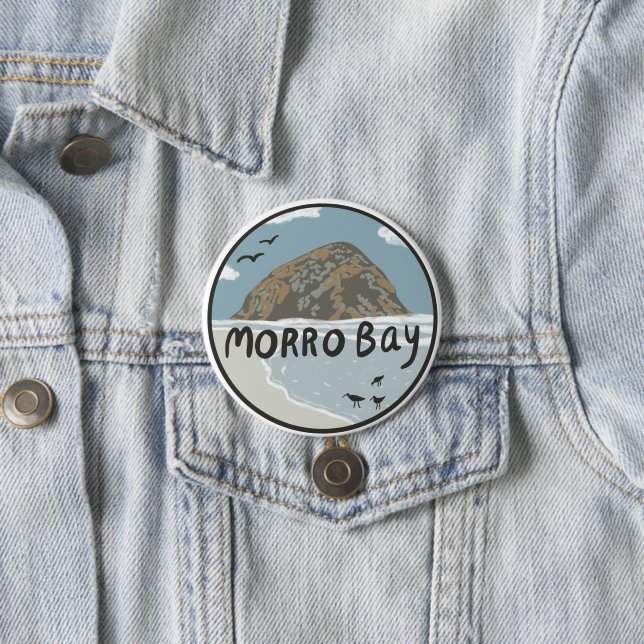 Morro Bay Central California Illustration Beach  7.5 Cm Round Badge (In Situ)