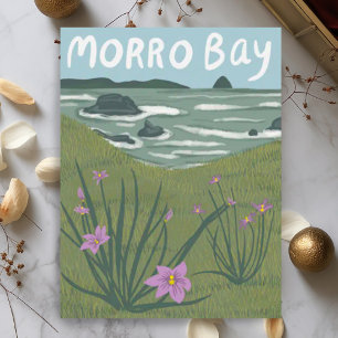 Morro Bay Central California Illustration Beach  P Postcard