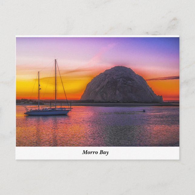 Morro Rock At Sunset Postcard (Front)