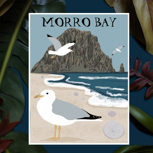 Morro Rock Bay Central California Beach Seagulls  Postcard
