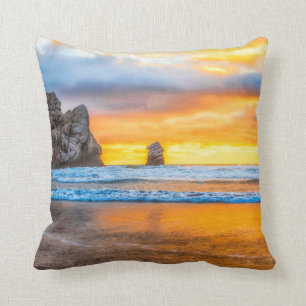 Morro Rock Beach At Sunset Throw Pillow