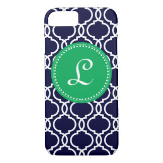 Morrocan Custom Monogram in Navy and Kelly Green iPhone 8/7 Case