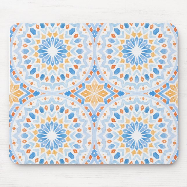 Morrocan tile pattern in blue and orange mouse pad (Front)