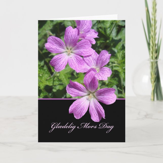 Mors Dag, Mother's Day in Danish, Violet Geraniums Card (Front)